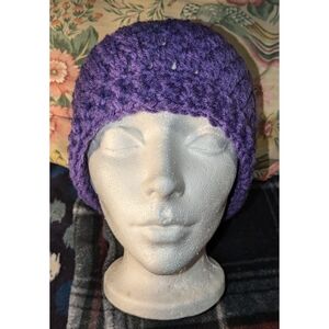 Crochet Colored Purple Beanie Size Medium